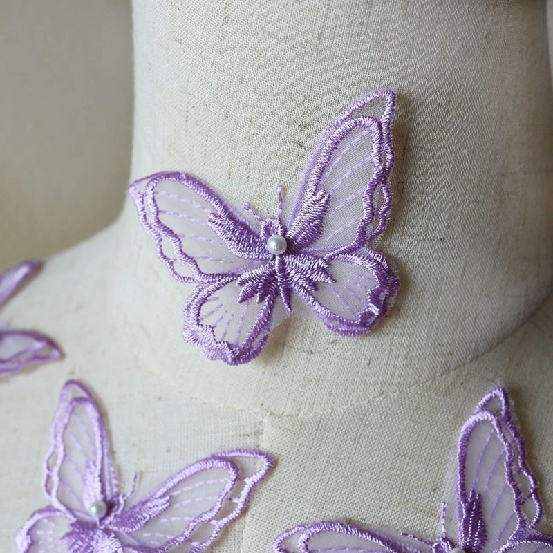 PandD 10PCS Double Layers Butterfly Patches Butterfly Lace Applique Organza Embroidery Sewing for Craft Projects (Lilac) - Image 4